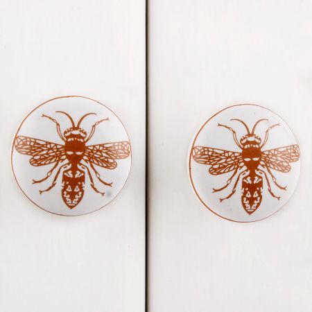 White Brown Bee Flat Ceramic Knob